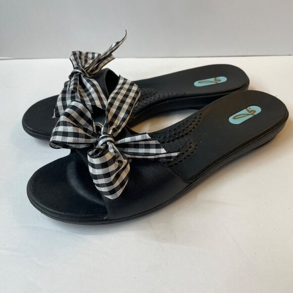 OKAb Madison Slide Sandals With Gingham Check Bow Size Medium (6.5-7.5) - Picture 2 of 11